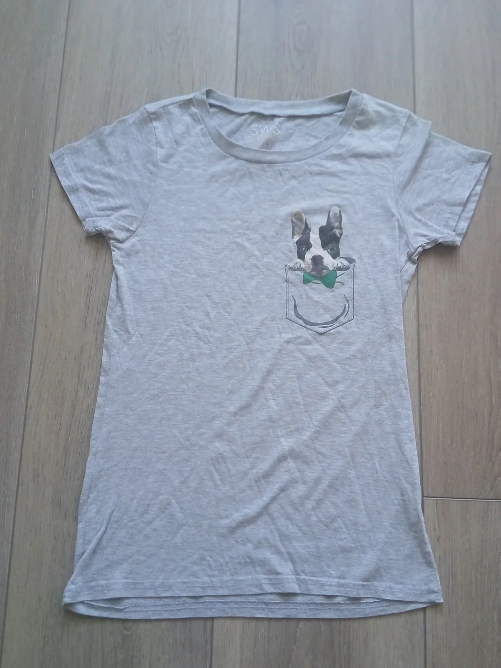 SWS Grey Graphic T-Shirt French Bulldog Pocket Print Womens Size L Casual Tee - Picture 2 of 8